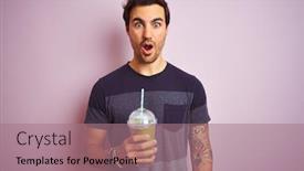  Presentation with tattoo - Cool new PPT layouts with young handsome man with tattoo drinking smoothie standing over isolated pink background scared in shock with a surprise face afraid and excited with fear expression backdrop and a coral colored foreground