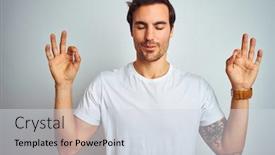  Presentation with tattoo - PPT theme enhanced with young handsome man with tattoo wearing casual t-shirt over isolated white background relax and smiling with eyes closed doing meditation gesture with fingers yoga concept background and a sky blue colored foreground