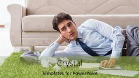  Presentation with project - PPT layouts enhanced with young handsome man working under startup project at home background and a yellow colored foreground