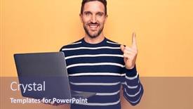  Presentation with working - Cool new PPT layouts with young-handsome-man-working-using backdrop and a ocean colored foreground