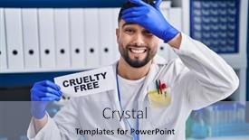  Presentation with scientist - PPT theme enhanced with young-handsome-man-working background and a light blue colored foreground