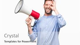  Presentation with yelling - Beautiful presentation featuring young-handsome-man-yelling-through backdrop and a white colored foreground
