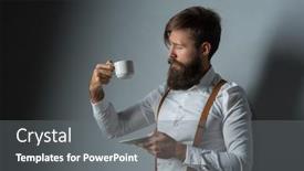  Presentation with tea coffee - Theme with barber drinks - young handsome man background and a gray colored foreground