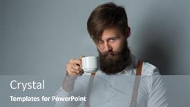 Presentation with tea coffee - Beautiful presentation design featuring barber drinks - young handsome man backdrop and a gray colored foreground