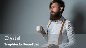  Presentation with tea coffee - Slides with barber drinks - young handsome man background and a gray colored foreground