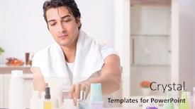  Presentation with hygiene - PPT layouts featuring young handsome man in the bathroom in hygiene concept background and a soft green colored foreground