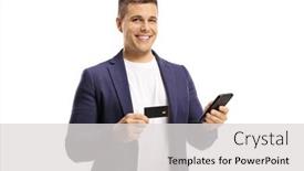  Presentation with online payment - PPT theme enhanced with young-handsome-man background and a light gray colored foreground