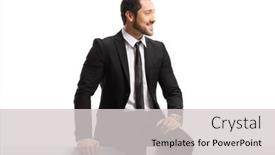  Presentation with music man in suit guitar - Amazing PPT theme having young-handsome-man backdrop and a light gray colored foreground