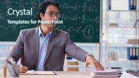  Presentation with math teacher - PPT theme having young handsome math teacher background and a ocean colored foreground