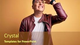  Presentation with far away - Slide deck having young-handsome-modern-man-wearing background and a tawny brown colored foreground