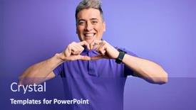  Presentation with purple heart - Colorful presentation theme enhanced with young-handsome-modern-man-wearing backdrop and a navy blue colored foreground