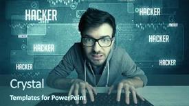  Presentation with hacking - PPT layouts with young handsome nerd hacking internet web sites while working on computer keyboard with digital background illustration of numbers and letters concept background and a ocean colored foreground
