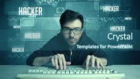  Presentation with computer hacking - Beautiful PPT layouts featuring young handsome nerd hacking internet web sites while working on computer keyboard with digital background illustration of numbers and letters concept backdrop and a ocean colored foreground