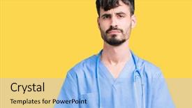  Presentation with young man wearing a hat - Colorful presentation theme enhanced with young handsome nurse man wearing backdrop and a light blue colored foreground