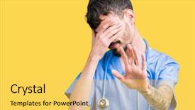  Presentation with asian nurse helps a man - Cool new presentation theme with young handsome nurse man wearing backdrop and a yellow colored foreground