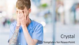  Presentation with nursing to nurse communication - PPT layouts with young handsome nurse man wearing background and a light blue colored foreground