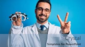  Presentation with optometry - Amazing presentation design having young-handsome-optical-man backdrop and a light blue colored foreground