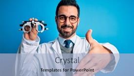  Presentation with blue handshake - Audience pleasing presentation theme consisting of young-handsome-optical-man backdrop and a light blue colored foreground