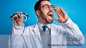  Presentation with optical communication - PPT theme having young-handsome-optical-man background and a light blue colored foreground