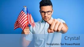  Presentation with independence day - Slides consisting of young-handsome-patriotic-man-holding background and a light blue colored foreground