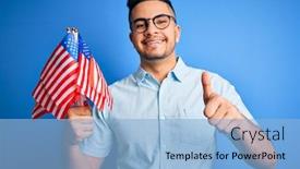  Presentation with independence day - Theme featuring young-handsome-patriotic-man-holding background and a light blue colored foreground
