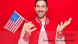  Presentation with patriotic - Beautiful PPT theme featuring young-handsome-patriotic-man-holding backdrop and a red colored foreground
