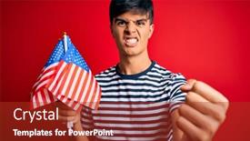  Presentation with patriotic - Slides having young-handsome-patriotic-man-holding background and a crimson colored foreground