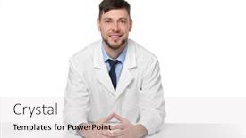  Presentation with pharmacist - Audience pleasing PPT layouts consisting of young handsome pharmacist standing at table on white background backdrop and a light gray colored foreground