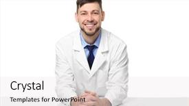  Presentation with pharmacist - Presentation design consisting of young handsome pharmacist standing background and a white colored foreground