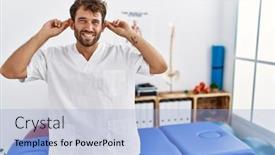  Presentation with physiotherapist - Slides with young-handsome-physiotherapist-man-working background and a light blue colored foreground