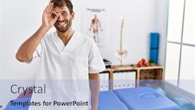  Presentation with face pain - Slide set enhanced with young-handsome-physiotherapist-man-working background and a light blue colored foreground