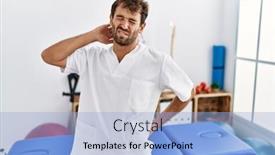  Presentation with recovery - Presentation design with young-handsome-physiotherapist-man-working background and a light blue colored foreground