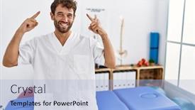  Presentation with great idea - Slide deck consisting of young-handsome-physiotherapist-man-working background and a light blue colored foreground