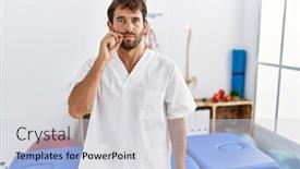  Presentation with lips mouth - PPT theme having young-handsome-physiotherapist-man-working background and a light gray colored foreground