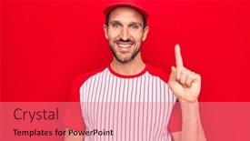  Presentation with baseball player - Presentation theme with young-handsome-player-man-wearing background and a coral colored foreground