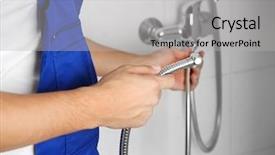  Presentation with plumber - Slide deck consisting of young handsome plumber fixing shower background and a light gray colored foreground