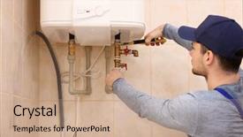  Presentation with boiler - Amazing slide set having young handsome plumber repairing boiler backdrop and a coral colored foreground