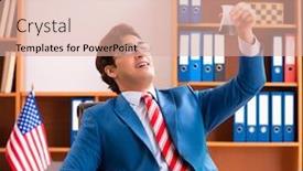  Presentation with office politics - Presentation theme having young-handsome-politician-sitting background and a coral colored foreground