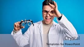  Presentation with blue professional - Presentation theme featuring young-handsome-professional-optic-man background and a light blue colored foreground