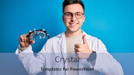  Presentation with blue professional - Presentation theme consisting of young-handsome-professional-optic-man background and a light blue colored foreground