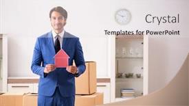  Presentation with realtor - PPT theme having young handsome realtor selling flat background and a white colored foreground
