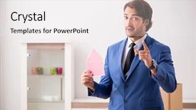  Presentation with realtor - Colorful slide set enhanced with young handsome realtor selling flat backdrop and a  colored foreground