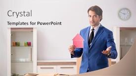  Presentation with realtor - Presentation design featuring young handsome realtor selling flat background and a white colored foreground