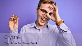  Presentation with cryptocurrency - Cool new slides with young-handsome-redhead-businessman-holding backdrop and a light blue colored foreground