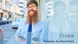  Presentation with wall street - Cool new presentation theme with young-handsome-redhead-businessman-smiling backdrop and a light blue colored foreground