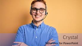  Presentation with call center - Cool new slide set with young-handsome-redhead-call-center backdrop and a teal colored foreground