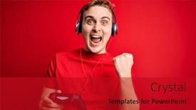  Presentation with video game - Audience pleasing PPT layouts consisting of young-handsome-redhead-gamer-man backdrop and a crimson colored foreground