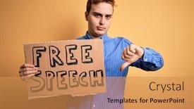  Presentation with free speech - Presentation with young-handsome-redhead-man-asking background and a yellow colored foreground