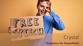  Presentation with free speech - Presentation theme consisting of young-handsome-redhead-man-asking background and a yellow colored foreground