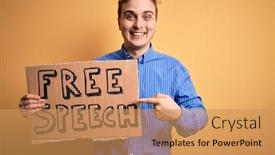  Presentation with free speech - Cool new theme with young-handsome-redhead-man-asking backdrop and a coral colored foreground